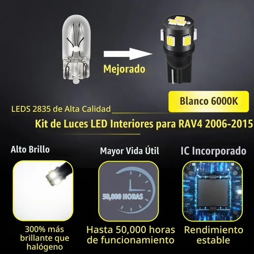 Vista 2 de Kit de 8 piezas de luces LED RAV4 para Toyota RAV4 2006 2007 2008 2009 2010 2011 2012 2013 2014 2015 blanco 6000K paquete de iluminación LED