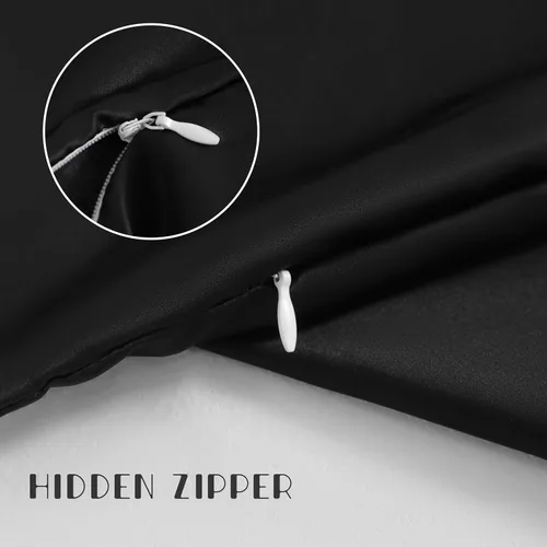 Vista 3 de NTBAY Fundas de almohada de satén de seda con cremallera para niños pequeños, paquete de 2 fundas de almohada con cremallera oculta de 13 x 18 Negro