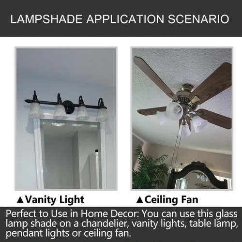 Vista 4 de Paquete de 4 cubiertas de luz para ventilador de techo, pantallas de vidrio de repuesto con forma de campana de estilo transicional, globos