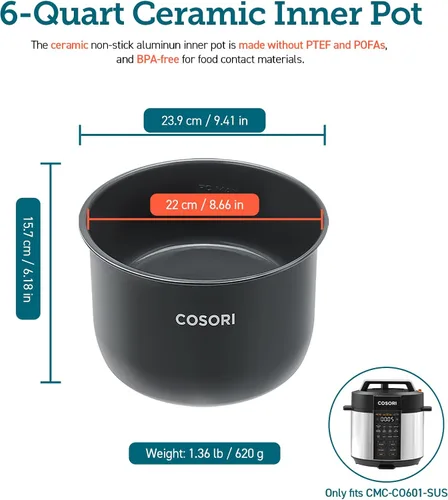 Vista 2 de Cosori Olla interior de cerámica, compatible con olla a presión Cosori CMC-CO601-SUS solamente, sin BPA, antiadherente, CRP-CO601IP-SUS
