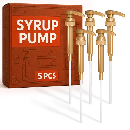 Vista 14 de Juego de 4 dispensadores de jarabe de café, bombas de jarabe para cafetería, botellas de 25.4 fl oz con tubo ajustable de plástico de grado