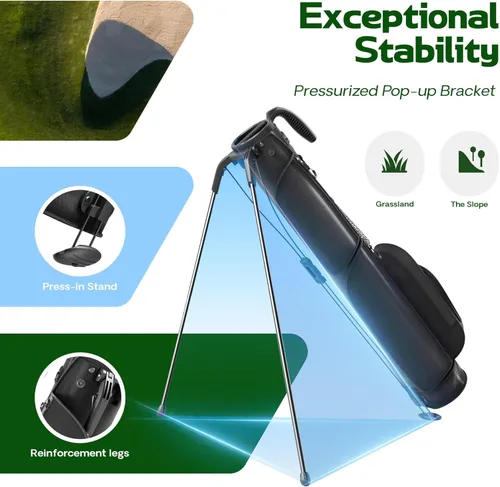 Vista 5 de Bolsa de golf ligera para golf, bolsa de golf Par 3 Sunday pequeña con divisores de 2 vías, capucha para lluvia, correa de hombro con bolsillo