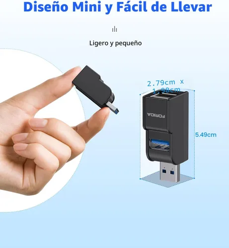 Vista 6 de FORIDA Adaptador USB de 3 Puertos, Hub USB con USB 3.0 y Adaptador USB Doble, Divisor USB Portátil 1 en 3 Salidas para Teclado, Disco Duro Móvil