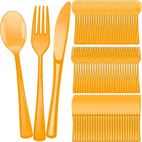 Vista 8 de Minatee Juego de 150 piezas de cubiertos desechables de plástico, cubiertos de plata resistentes, juego de utensilios 50 tenedores, 50 cuchillos, 50