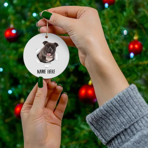 Vista 3 de Personalized Name American Bully Puppy Christmas Tree Ornaments Circle Ceramic Decorations Gifts for Dog Lovers Owners