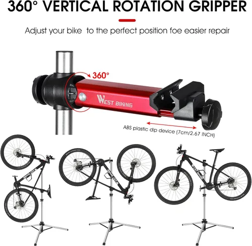 Vista 5 de West Biking Soporte de reparación de bicicletas (máximo 85 libras) – Soporte de trabajo plegable ajustable para bicicleta con liberación rápida