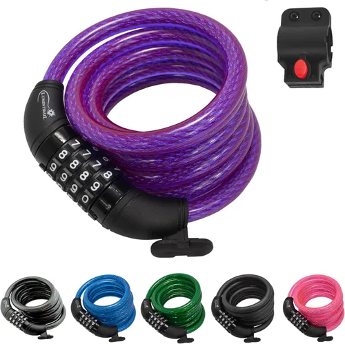 Vista 10 de Lumintrail Combinación de cable de bloqueo para bicicleta y scooter, cerraduras de bicicleta de 6 pies, resistentes, antirrobo con combinaciones