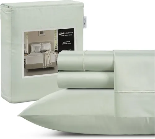 Vista 23 de CHATEAU HOME COLLECTION Juego de sábanas tamaño individual, sábanas de 1000 hilos tamaño individual de algodón, sábanas individuales de bolsillo