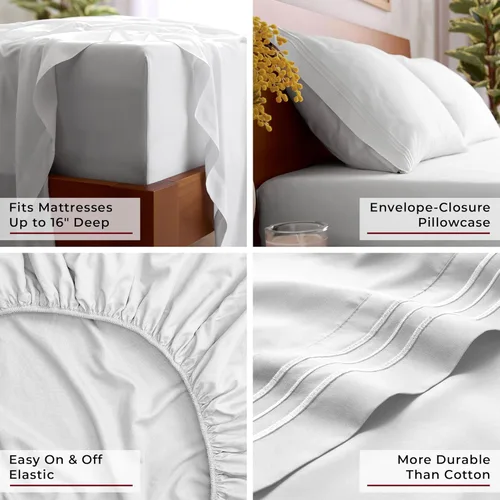 Vista 5 de Mellanni - Juego de sábanas individual de 4 piezas de la colección icónica, (incluyendo 2 fundas de almohada), bolsillo profundo de 16 pulgadas