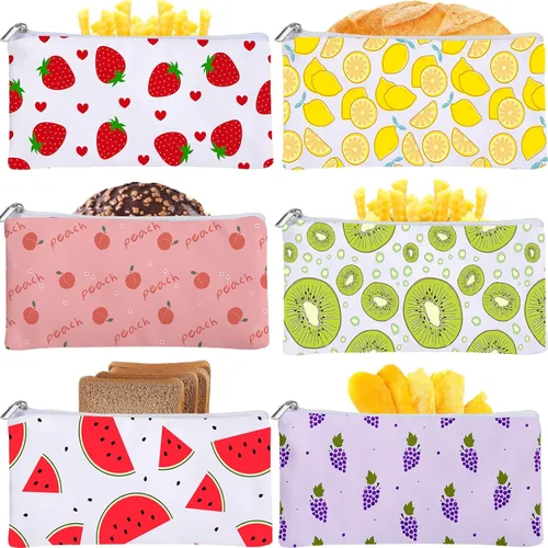 Vista 24 de Chumia 6 Bolsas Reutilizables para Refrigerios Regalos de Navidad Seguridad Alimentaria Bolsas Lavables para Refrigerios Almuerzo con Cremallera