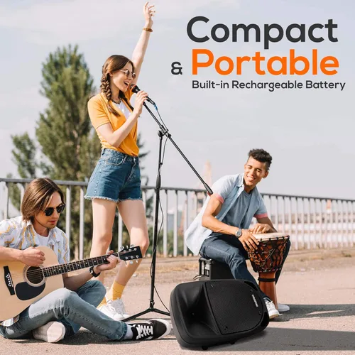 Vista 6 de Pyle PSBT85A - Altavoz portátil de PA Bluetooth de 800W - Subwoofer de 8 pulgadas, luces indicadoras de batería LED con batería recargable