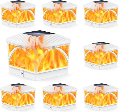 Vista 9 de LETMY Paquete de 4 luces solares con tapa de poste de llama para exteriores, llama parpadeante y luz cálida, 4 x 4, luces solares impermeables