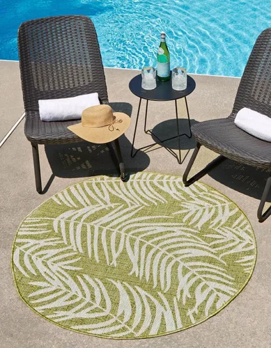 Vista 12 de Unique Loom - Tapete de la colección Outdoor Botanical, diseño de palmera (4.1 pies x 6.1 pies, rectangular, color azul/azul marino)