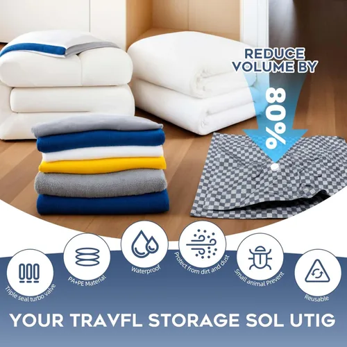 Vista 2 de Bolsas de sellado al vacío para ropa de viaje con bomba inalámbrica, bolsa organizadora de almacenamiento al vacío para equipaje, bolsas de embalaje