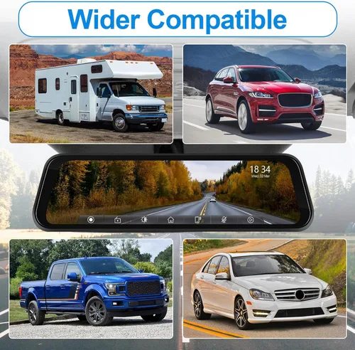 Vista 8 de Cámara de respaldo con espejo retrovisor de 2.5 K, cámara de respaldo inteligente en espejo de 9.66 pulgadas, pantalla táctil IPS frontal y trasera