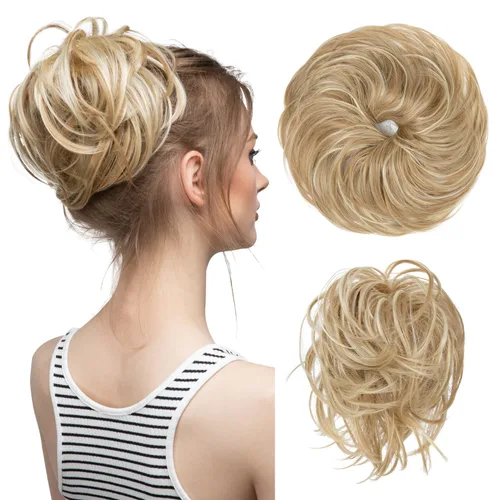 Vista 7 de CJL HAIR Extensiones de cabello rizado con cola de caballo, cabello sintético con coleta recta, coleteros para mujer, rubio ceniza/rubio playa