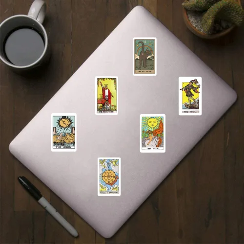 Vista 3 de Calcomanías de tarot (500 piezas) Paquete de 10 calcomanías divertidas de arte de bruja mágica Calcomanías para computadora, laptop, botella