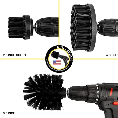 Vista 3 de Kit de accesorios de cepillo de taladro, limpiador multiusos, kit de limpieza de 4 piezas para baño, vidrio, azulejos, neumáticos de automóvil, Negro