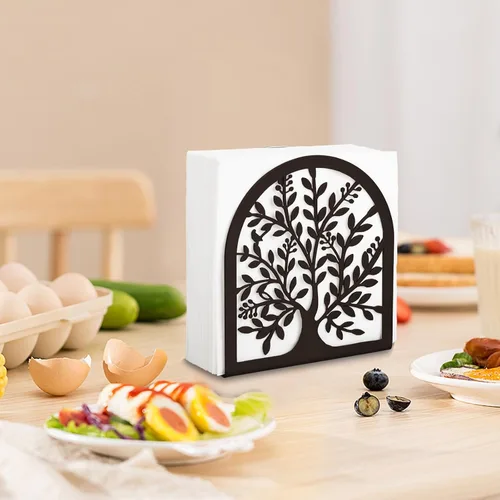 Vista 7 de Servilletero para mesas, diseño de árbol de la vida, moderno servilletero de metal para el hogar, cocina y fiesta de picnic, bronce