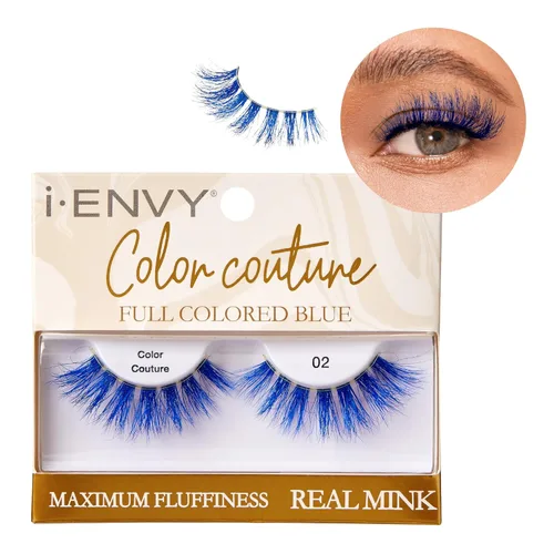 Vista 14 de iENVY - Pestañas postizas de color de visón real, pestañas de color completo, máxima esponjosidad y volumen, pestañas postizas (azul)