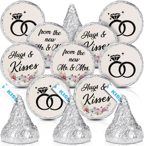 Vista 14 de Laumoi 1000 piezas de calcomanías de abrazos y besos de los nuevos Sr. y Sra. para bodas, etiquetas adhesivas de gotas de chocolate de 1.9 cm