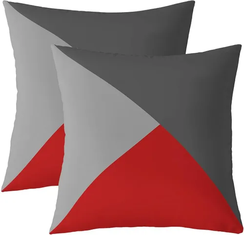 Vista 11 de Juego de 2 fundas de almohada naranjas y grises de 16 x 16 pulgadas, fundas de almohada geométricas triangulares, color naranja, negro y gris claro