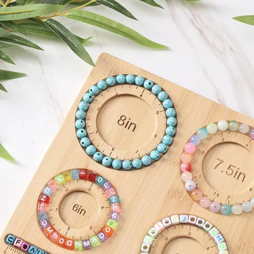 Vista 3 de Petoysoso Tablero de cuentas para la fabricación de joyas, tablero de cuentas de bambú para hacer pulseras de joyería, tablero de cuentas de pulsera