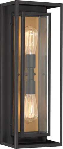 Vista 2 de Possini Euro Design Metropolis - Lámpara de pared moderna de mediados de siglo para exteriores, texturizada, color negro y dorado suave, paneles
