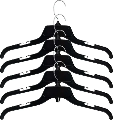 Vista 5 de HangOn Perchas de plástico reciclado con muescas, color negro, 17 pulgadas, paquete de 25