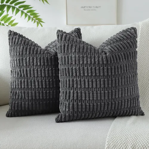 Vista 39 de OTOSTAR - Paquete de 2 fundas de almohada decorativas de pana suave de 18 x 18 pulgadas, funda de cojín a rayas estilo bohemio para sofá, cama, sala
