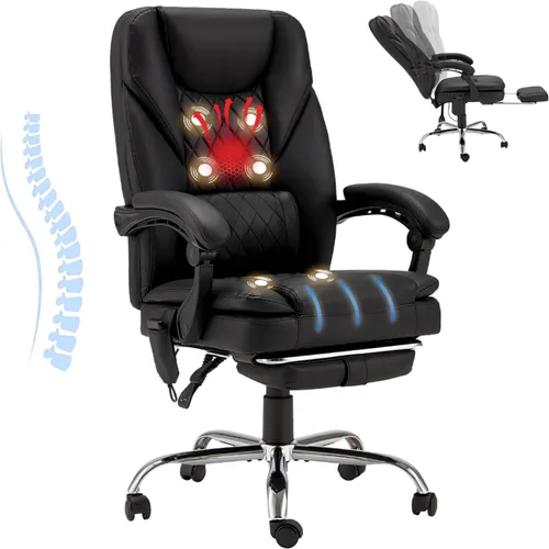 Vista 9 de HOMREST Heated Office Chair with Vibrating Massage, Ergonomic Executive Desk Chair with Retractable Footrest and Lumbar Support, High-Back Reclining