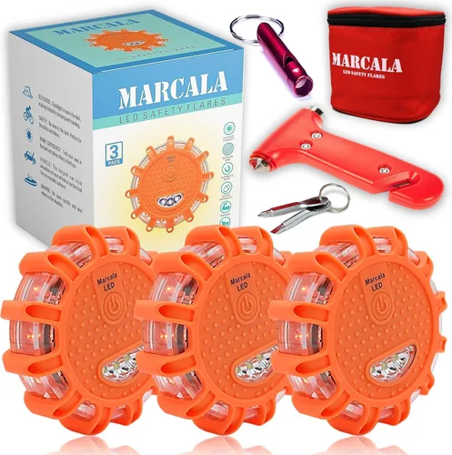 Vista 8 de Marcala Paquete de 1 bengalas LED para carretera, kit de emergencia LED para automóvil, compatible con DOT, bengalas de emergencia