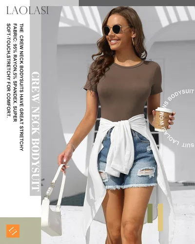 Vista 8 de LAOLASI - Camiseta tipo body para mujer, cuello redondo, manga larga, ajustado, informal, básico, para uso diario