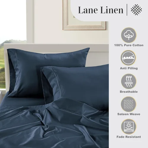 Vista 143 de LANE LINEN - Sábanas individual 100% algodón egipcio suave, cómodo y grueso de calidad de hotel, costuras reforzadas totalmente elásticas, sin
