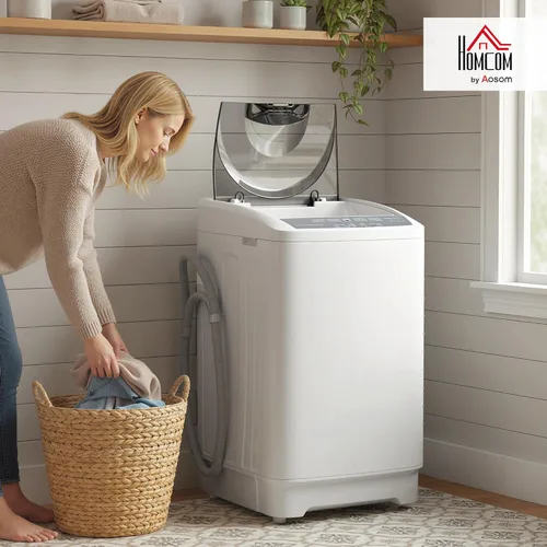 Vista 2 de HOMCOM Lavadora Portátil, 1.3 Pies Cúbicos Lavadora Compacta con 8 Programas, 6 Niveles de Agua, Pantalla LED y Bloqueo para Niños, Lavadora