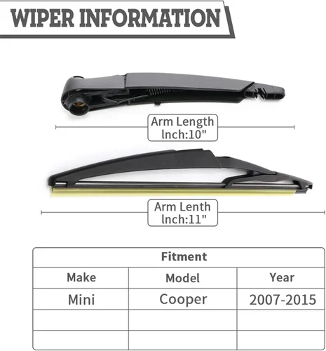 Vista 2 de Juego de tuercas de brazo y escobilla de limpiaparabrisas trasero de repuesto para Mini Cooper R56 2007-2015, Countryman R60 2011-2015, ensamblaje