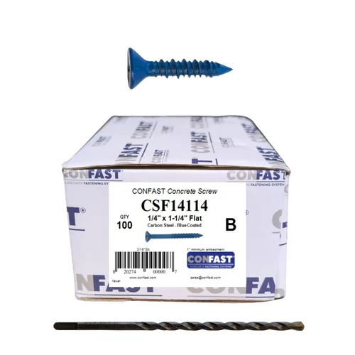 Vista 23 de CONFAST Anclaje de Tornillo de Concreto Phillips Plano Azul de 1/4 pulgadas x 1-3/4 pulgadas con Broca para Anclar a Mampostería, Bloque o Ladrillo