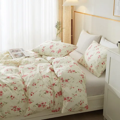 Vista 92 de mixinni Juego de funda de edredón de algodón floral para niñas y adolescentes, con lazos de cremallera, fácil cuidado, ultra suave y transpirable