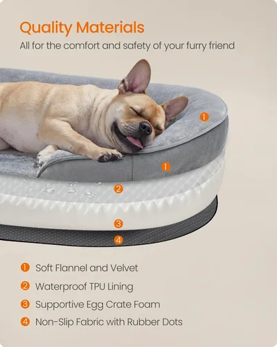 Vista 5 de Feandrea Cama para perro, sofá cama ortopédica mediana para perro, 30 x 20 x 7 pulgadas, espuma de jaula de huevos, forro impermeable, bordes