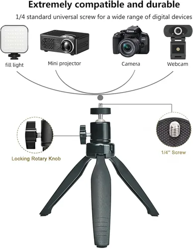 Vista 2 de Mini soporte de trípode de escritorio con cabeza esférica universal de 1/4 tornillo de 6.3 pulgadas para proyectores, cámaras DSLR, cámaras web