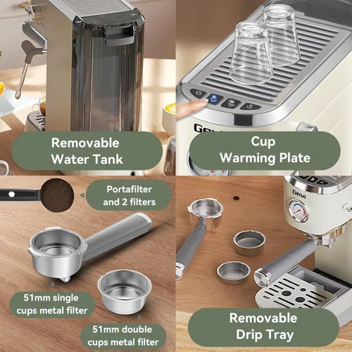 Vista 9 de Gevi Cafeteras comerciales para café expreso, máquina profesional de café con espumador de leche, máquinas de café expresso de acero inoxidable