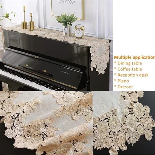 Vista 5 de Elegante camino de mesa de comedor de 72 pulgadas, mantel bordado para tocador, bufandas de granja, caminos de mesa para comedor, hogar, cocina