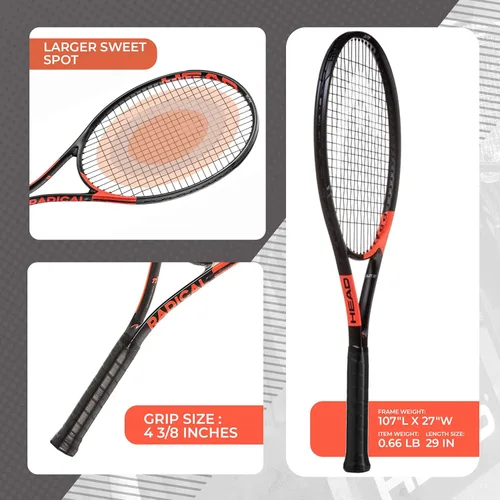 Vista 3 de HEAD Ti. Radical Elite - Raqueta de tenis, raqueta de equilibrio ligero preencordada de 27 pulgadas, gris/naranja