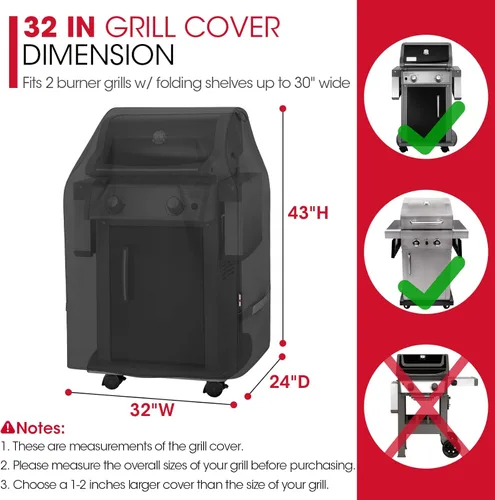 Vista 2 de Unicook - Funda para parrilla de 2 quemadores de 32 pulgadas, cubierta de barbacoa pequeña para exteriores con asas laterales y correas, resistente