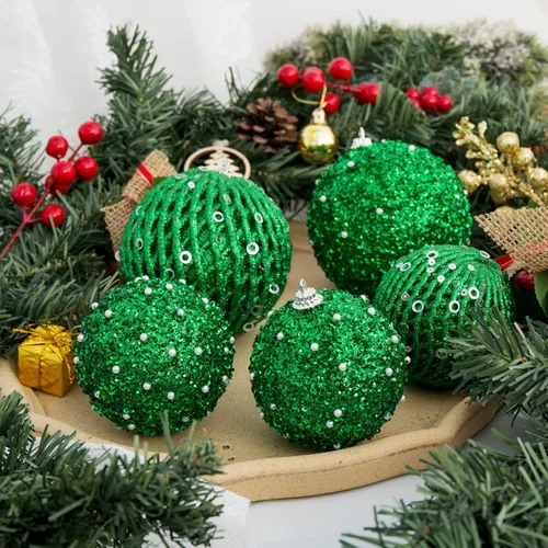 Vista 4 de Juego de 6 bolas de Navidad de 3.94 pulgadas, bolas de Navidad con purpurina, irrompibles, adornos de árbol de Navidad con lentejuelas, bolas