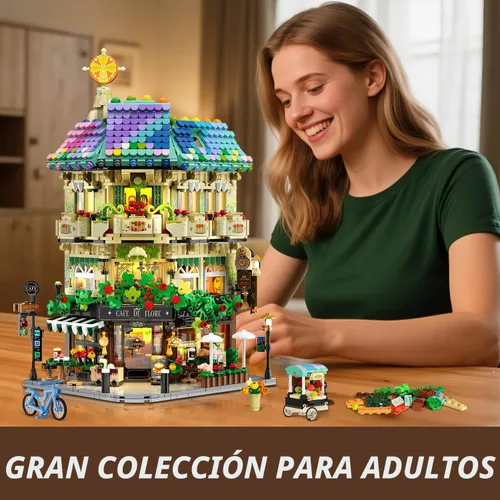 Vista 4 de INSOON Juego de Construcción de Casa Flower Cafe con Luces, 1876 Piezas Modelo de Construcción de Tienda de Esquina de Calle de la Ciudad, Kit