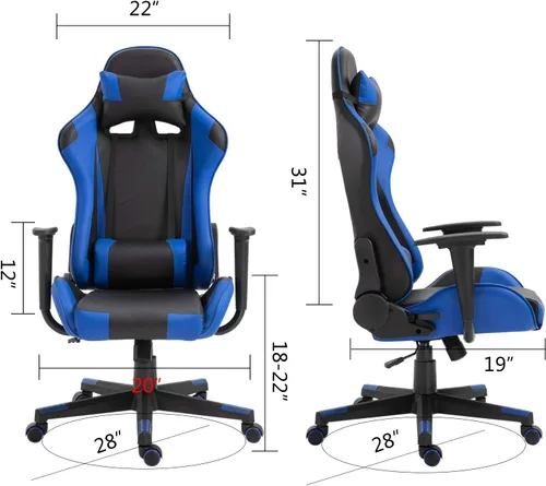 Vista 104 de Modern-Depo Black Virgo Zodiac - Silla de juegos con diseño ergonómico, giratorio y reclinable ajustable, capacidad de carga de 330 libras