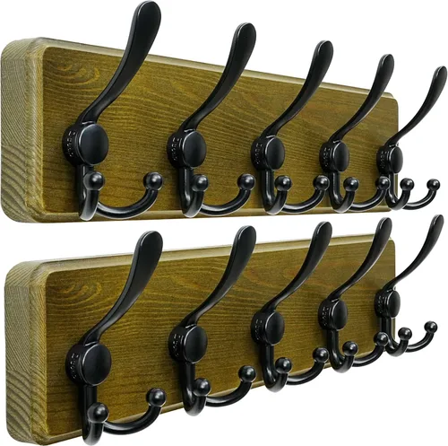 Vista 27 de Dseap Perchero de pared – Resistente 38-1/4 pulgadas de largo, con 10 tri-ganchos personalizados reforzados, colgador de pared de madera maciza