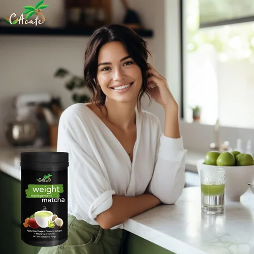 Vista 5 de CAcafe Té matcha de cúrcuma con vinagre de sidra de manzana, 0.31 onzas de proteína, mezcla de superalimentos de ACV, cúrcuma, colágeno, coco y té