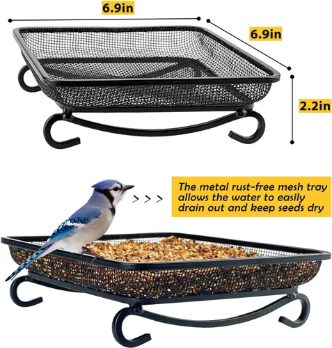 Vista 3 de MIXXIDEA Bandeja de comedero para pájaros de tierra, bandeja de malla de malla de metal para comederos de pájaros, gran decoración atractiva